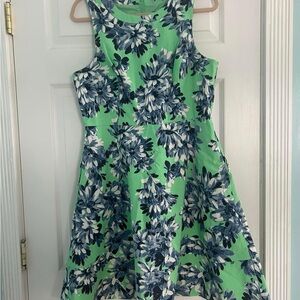 J. Crew Green Pleated Fit and Flare Dress